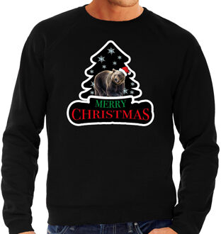 Bellatio Decorations Dieren kersttrui beer zwart heren - Foute beren kerstsweater 2XL - kerst truien