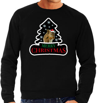 Bellatio Decorations Dieren kersttrui eekhoorntje zwart heren - Foute eekhoorntjes kerstsweater 2XL - kerst truien