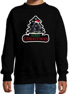 Bellatio Decorations Dieren kersttrui gorilla zwart kinderen - Foute gorilla apen kerstsweater 12-13 jaar (152/164) - kerst truien kind