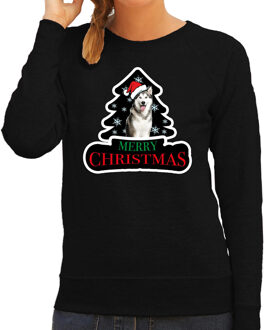 Bellatio Decorations Dieren kersttrui husky zwart dames - Foute honden kerstsweater 2XL - kerst truien