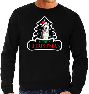 Bellatio Decorations Dieren kersttrui husky zwart heren - Foute honden kerstsweater 2XL - kerst truien