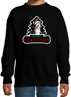 Bellatio Decorations Dieren kersttrui husky zwart kinderen - Foute honden kerstsweater 12-13 jaar (152/164) - kerst truien kind