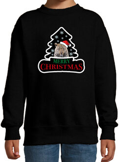 Bellatio Decorations Dieren kersttrui luipaard zwart kinderen - Foute luipaarden kerstsweater 7-8 jaar (122/128) - kerst truien kind