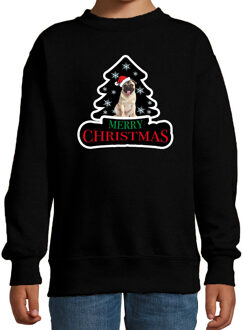 Bellatio Decorations Dieren kersttrui mopshond zwart kinderen - Foute honden kerstsweater 12-13 jaar (152/164) - kerst truien kind