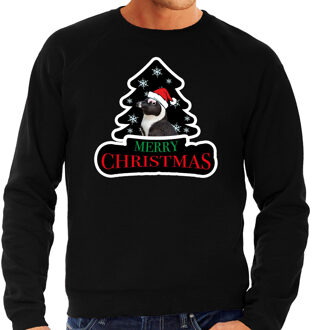 Bellatio Decorations Dieren kersttrui pinguin zwart heren - Foute pinguins kerstsweater 2XL - kerst truien