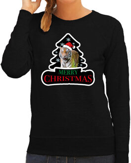 Bellatio Decorations Dieren kersttrui tijger zwart dames - Foute tijgers kerstsweater 2XL - kerst truien