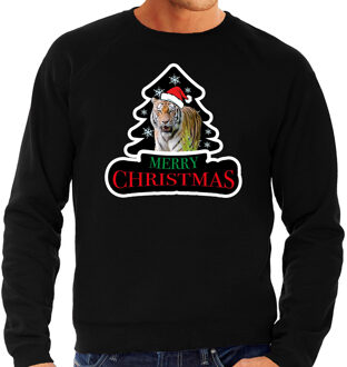 Bellatio Decorations Dieren kersttrui tijger zwart heren - Foute tijgers kerstsweater 2XL - kerst truien