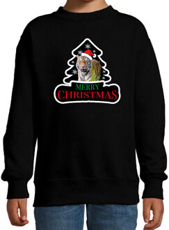 Bellatio Decorations Dieren kersttrui tijger zwart kinderen - Foute tijgers kerstsweater 12-13 jaar (152/164) - kerst truien kind