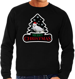 Bellatio Decorations Dieren kersttrui uil zwart heren - Foute uilen kerstsweater 2XL - kerst truien