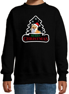 Bellatio Decorations Dieren kersttrui vos zwart kinderen - Foute vossen kerstsweater 12-13 jaar (152/164) - kerst truien kind