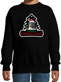 Bellatio Decorations Dieren kersttrui zeehond zwart kinderen - Foute zeehonden kerstsweater 12-13 jaar (152/164) - kerst truien kind