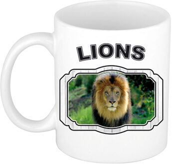 Bellatio Decorations Dieren leeuw beker - lions/ leeuwen mok wit 300 ml - feest mokken