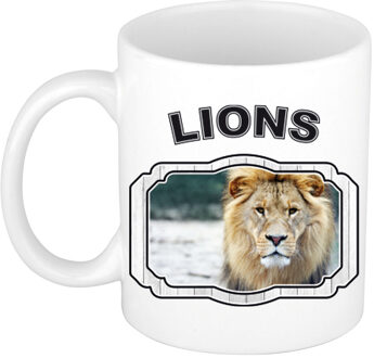 Bellatio Decorations Dieren leeuw beker - lions/ leeuwen mok wit 300 ml - feest mokken