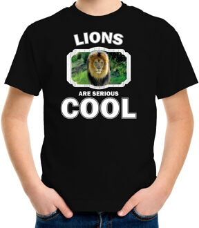 Bellatio Decorations Dieren leeuwen t-shirt zwart kinderen - lions are serious cool shirt  jongens/ meisjes - cadeau shirt leeuw/ leeuwen liefhebber L (146-152)