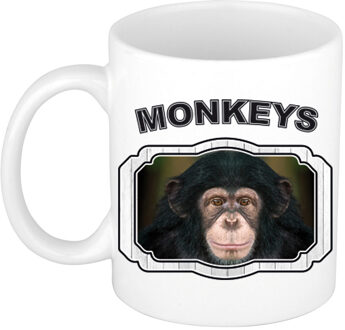 Bellatio Decorations Dieren leuke chimpansee beker - monkeys/ apen mok wit 300 ml - feest mokken