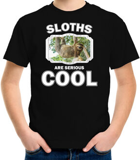 Bellatio Decorations Dieren luiaarden t-shirt zwart kinderen - sloths are serious cool shirt  jongens/ meisjes - cadeau shirt hangende luiaard/ luiaarden liefhebber L (146-152)