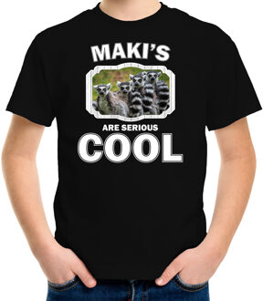 Bellatio Decorations Dieren maki apen t-shirt zwart kinderen - makis are serious cool shirt  jongens/ meisjes - cadeau shirt maki familie/ maki apen liefhebber L (146-152)