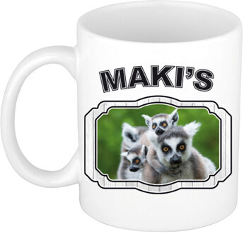 Bellatio Decorations Dieren maki beker - makis/ maki apen mok wit 300 ml