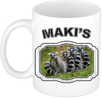 Bellatio Decorations Dieren maki familie beker - makis/ maki apen mok wit 300 ml - feest mokken