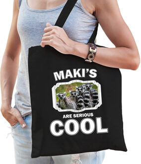 Bellatio Decorations Dieren maki familie tasje zwart volwassenen en kinderen - makis are cool cadeau boodschappentasje