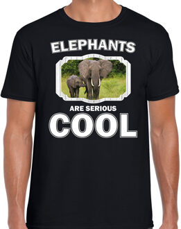 Bellatio Decorations Dieren olifant met kalf t-shirt zwart heren - elephants are serious cool shirt - cadeau t-shirt olifant/ olifanten liefhebber 2XL