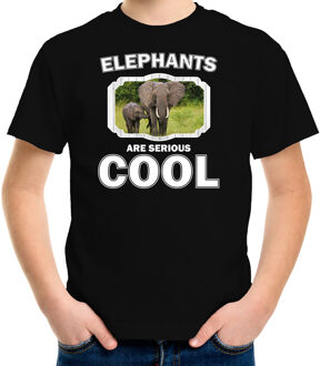 Bellatio Decorations Dieren olifant met kalf t-shirt zwart kinderen - elephants are serious cool shirt - cadeau shirt olifant/ olifanten liefhebber L (146-152)