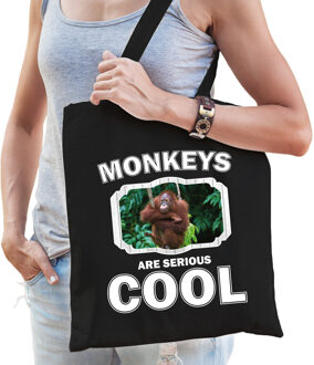 Bellatio Decorations Dieren orangoetan tasje zwart volwassenen en kinderen - monkeys are cool cadeau boodschappentasje