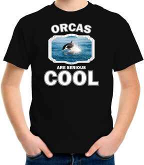 Bellatio Decorations Dieren orka vissen t-shirt zwart kinderen - orcas are serious cool shirt  jongens/ meisjes - cadeau shirt orka/ orka vissen liefhebber L (146-152)