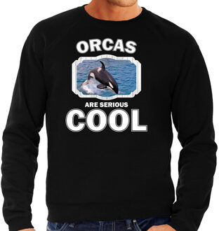 Bellatio Decorations Dieren orka walvissen sweater zwart heren - orcas are serious cool trui - cadeau sweater grote orka/ orka walvissen liefhebber 2XL