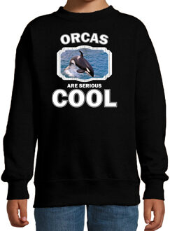 Bellatio Decorations Dieren orka walvissen sweater zwart kinderen - orcas are serious cool trui jongens/ meisjes - cadeau grote orka/ orka walvissen liefhebber 12-13 jaar (152/164)