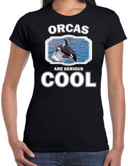 Bellatio Decorations Dieren orka walvissen t-shirt zwart dames - orcas are serious cool shirt - cadeau t-shirt grote orka/ orka walvissen liefhebber 2XL