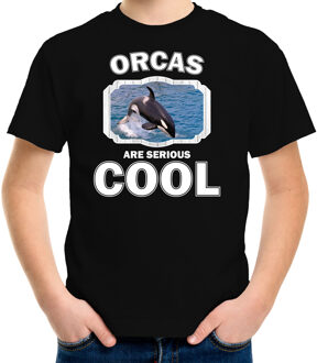 Bellatio Decorations Dieren orka walvissen t-shirt zwart kinderen - orcas are serious cool shirt  jongens/ meisjes - cadeau shirt grote orka/ orka walvissen liefhebber L (146-152)