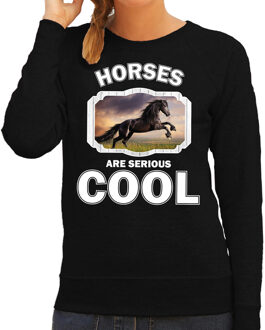 Bellatio Decorations Dieren paarden sweater zwart dames - horses are serious cool trui - cadeau sweater zwart paard/ paarden liefhebber 2XL