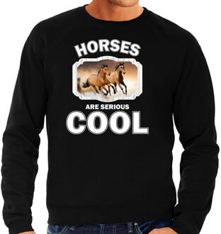 Bellatio Decorations Dieren paarden sweater zwart heren - horses are serious cool trui - cadeau sweater bruin paard/ paarden liefhebber 2XL