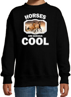 Bellatio Decorations Dieren paarden sweater zwart kinderen - horses are serious cool trui jongens/ meisjes - cadeau bruin paard/ paarden liefhebber 12-13 jaar (152/164)