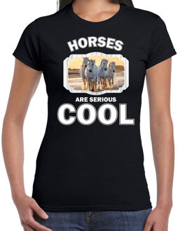 Bellatio Decorations Dieren paarden t-shirt zwart dames - horses are serious cool shirt - cadeau t-shirt wit paard/ paarden liefhebber 2XL