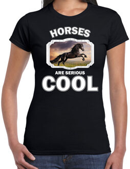 Bellatio Decorations Dieren paarden t-shirt zwart dames - horses are serious cool shirt - cadeau t-shirt zwart paard/ paarden liefhebber 2XL