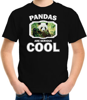 Bellatio Decorations Dieren pandaberen t-shirt zwart kinderen - pandas are serious cool shirt  jongens/ meisjes - cadeau shirt panda/ pandaberen liefhebber L (146-152)