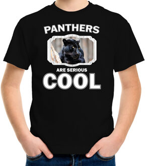 Bellatio Decorations Dieren panters t-shirt zwart kinderen - panthers are serious cool shirt  jongens/ meisjes - cadeau shirt zwarte panter/ panters liefhebber L (146-152)