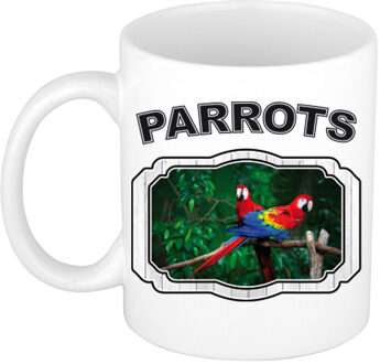 Bellatio Decorations Dieren papegaai beker - parrots/ papegaaien mok wit 300 ml - feest mokken