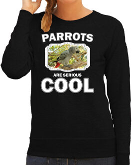 Bellatio Decorations Dieren papegaaien sweater zwart dames - parrots are serious cool trui - cadeau sweater grijze roodstaart papegaai/ papegaaien liefhebber 2XL