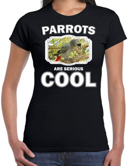 Bellatio Decorations Dieren papegaaien t-shirt zwart dames - parrots are serious cool shirt - cadeau t-shirt grijze roodstaart papegaai/ papegaaien liefhebber 2XL