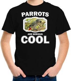 Bellatio Decorations Dieren papegaaien t-shirt zwart kinderen - parrots are serious cool shirt jongens/ meisjes - cadeau shirt grijze roodstaart papegaai/ papegaaien liefhebber XS (110-116)