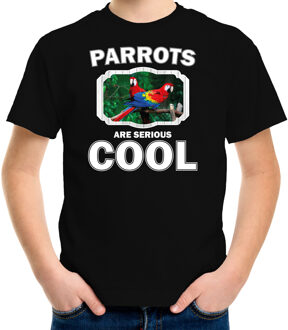 Bellatio Decorations Dieren papegaaien t-shirt zwart kinderen - parrots are serious cool shirt jongens/ meisjes - cadeau shirt papegaai/ papegaaien liefhebber XS (110-116)