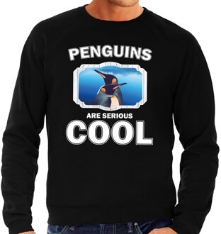 Bellatio Decorations Dieren pinguins sweater zwart heren - penguins are serious cool trui - cadeau sweater pinguin/ pinguins liefhebber 2XL