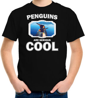 Bellatio Decorations Dieren pinguins t-shirt zwart kinderen - penguins are serious cool shirt  jongens/ meisjes - cadeau shirt pinguin/ pinguins liefhebber L (146-152)