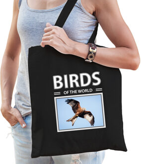 Bellatio Decorations Dieren Rode wouw foto tas katoen volw + kind zwart - birds of the world - kado boodschappentas/ gymtas / sporttas - Rode wouw vogels