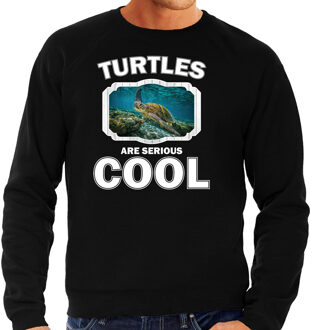 Bellatio Decorations Dieren schildpadden sweater zwart heren - turtles are serious cool trui - cadeau sweater zee schildpad/ schildpadden liefhebber 2XL