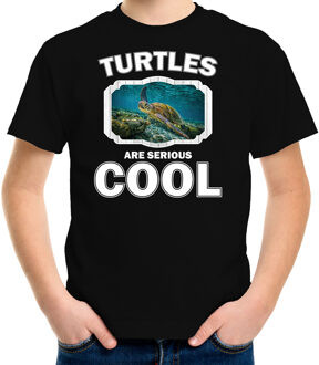 Bellatio Decorations Dieren schildpadden t-shirt zwart kinderen - turtles are serious cool shirt  jongens/ meisjes - cadeau shirt zee schildpad/ schildpadden liefhebber L (146-152)