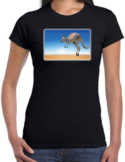 Bellatio Decorations Dieren shirt kangoeroes foto - zwart - dames - Australische dieren/ kangoeroe cadeau t-shirt / kleding 2XL